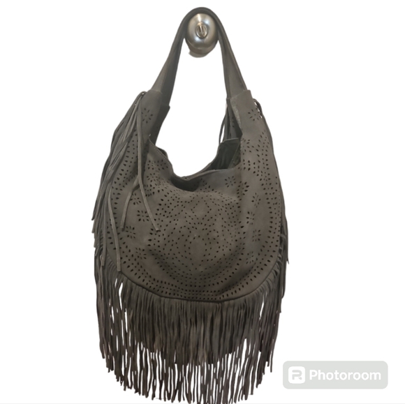 🥳SOLD🥳Johnny Was Elodie Laser Cut Suede Leather Fringe Shoulder Hobo Bag - Picture 4 of 15